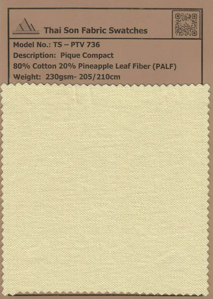 Cotton PALF pique knit fabric swatch by Thai Son S.P made from Cotton/Pineapple (PALF) 80/20