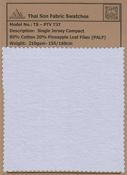 Cotton PALF single jersey knit fabric swatch by Thai Son S.P soft and breathable blend of cotton and pineapple leaf fiber